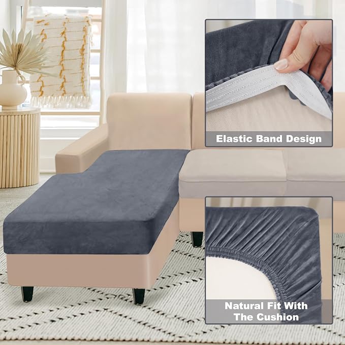 NAISI Sectional Couch Cover 1 Piece Velvet Separate Chaise Lounge Cover Soft - Image 4