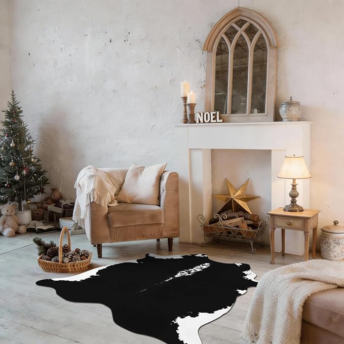 BENRON Premium Cowhide Rug Black, Faux Cow Hide Rugs - Image 5