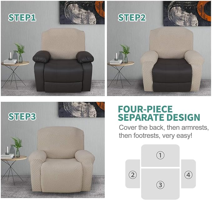 YEMYHOM 4 Pieces Oversized Stretch Recliner Slipcover Latest Jacquard Large - Image 7