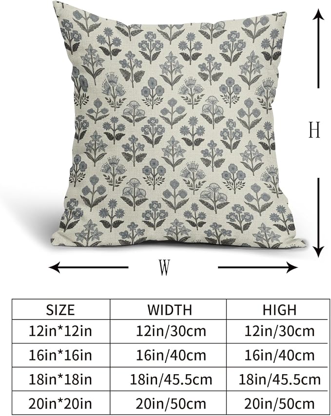 Black Dusty Blue Floral Pillow Covers 18x18 Inch Set of 2, Vintage Flower Block - Image 5