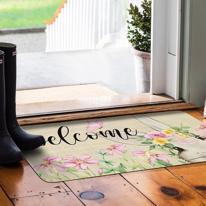 Easter Door Mat, Spring Bunny Floral Flower Indoor Outdoor Non-Slip Doormat - Image 5