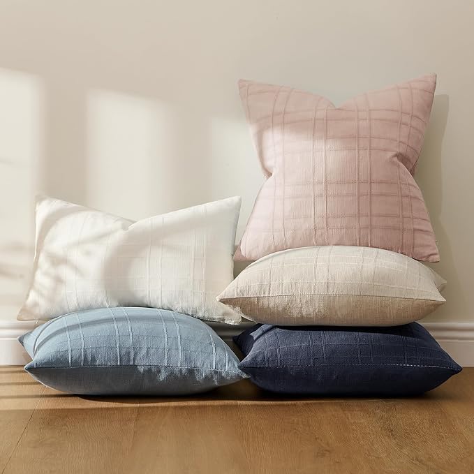 MIULEE Decorative Linen Check Euro Shams Throw Pillow Covers Neutral Farmhouse - Image 7