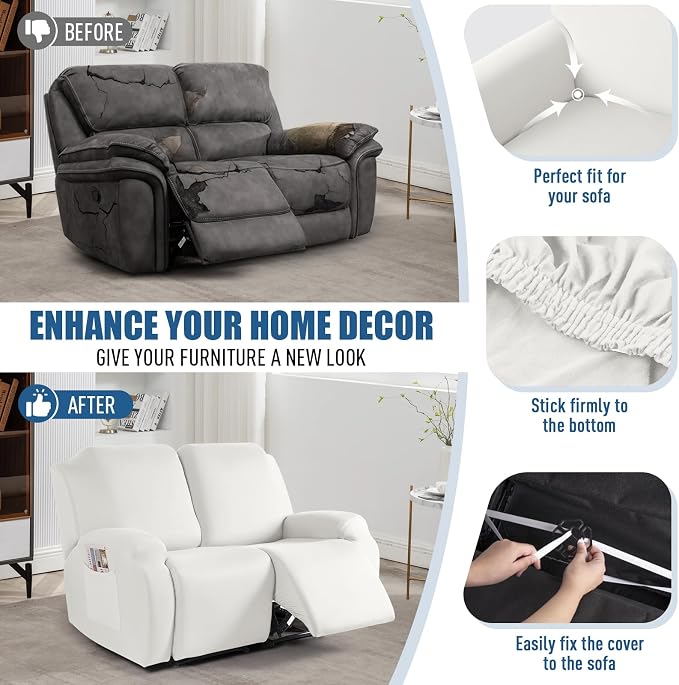 TAOCOCO Recliner Loveseat Slipcover, 2 Pieces Polyester Fabric Stretch Sofa - Image 5