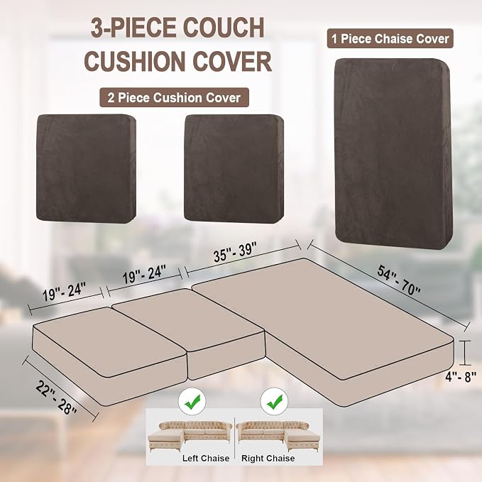 NAISI Sectional Couch Cover 3 Pieces Velvet Separate Couch Cushion Covers L - Image 6