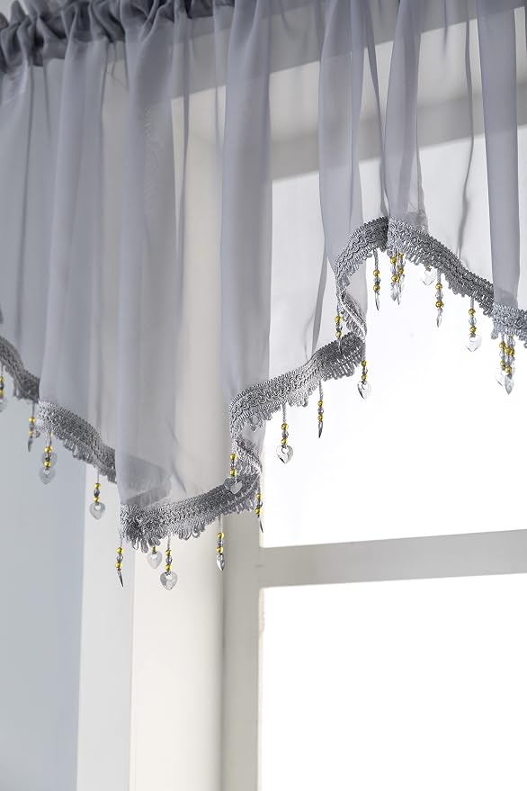 Beaded Sheer Valance Curtains for Living Room, Rod Pocket Farmhouse Window - Image 6