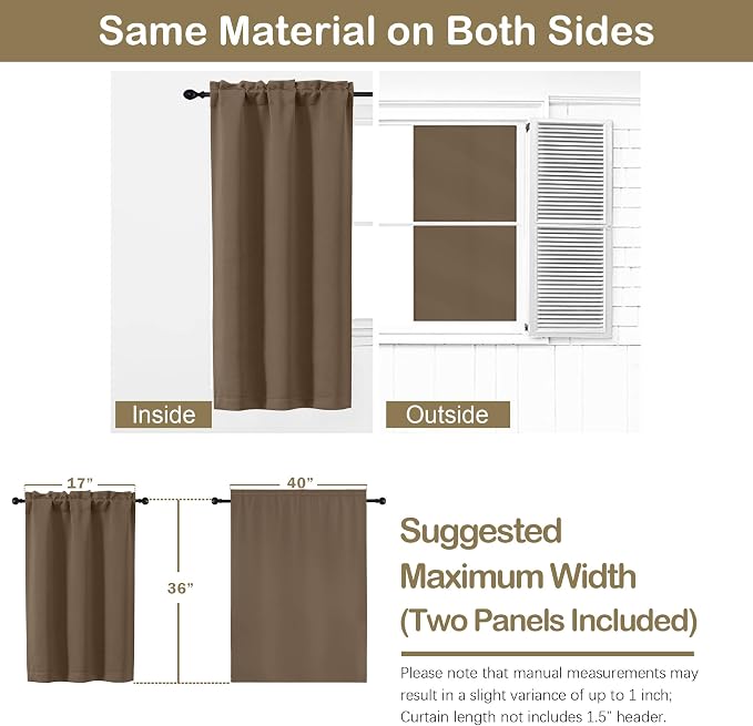 OVZME Brown Blackout Curtains for Small Window Treatment, Light Blocking Short - Image 2