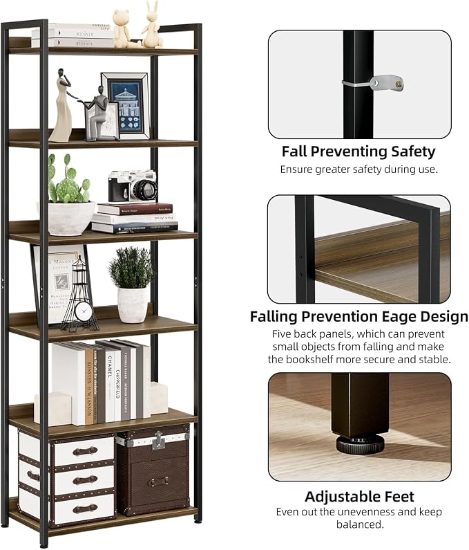 NUMENN Bookshelf, 6 Tier Bookshelves, Home Office Bookcase Shelf Storage - Image 6