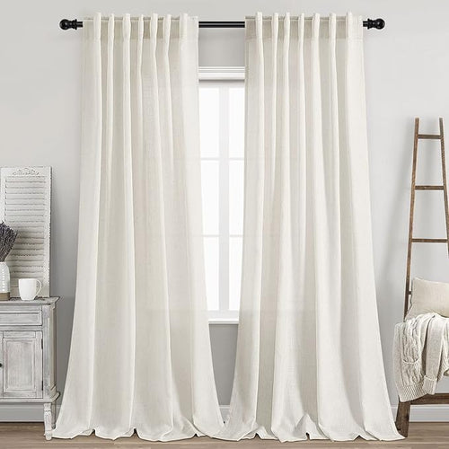 2 Panels Set Cream Linen Curtains 100 inches Long by Nanspring