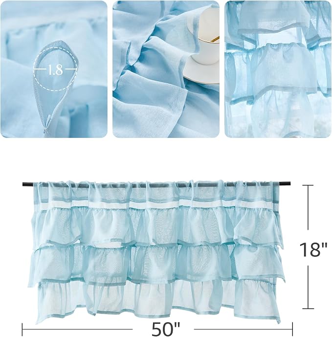 jinchan Blue Ruffled Valance Curtain - Image 8