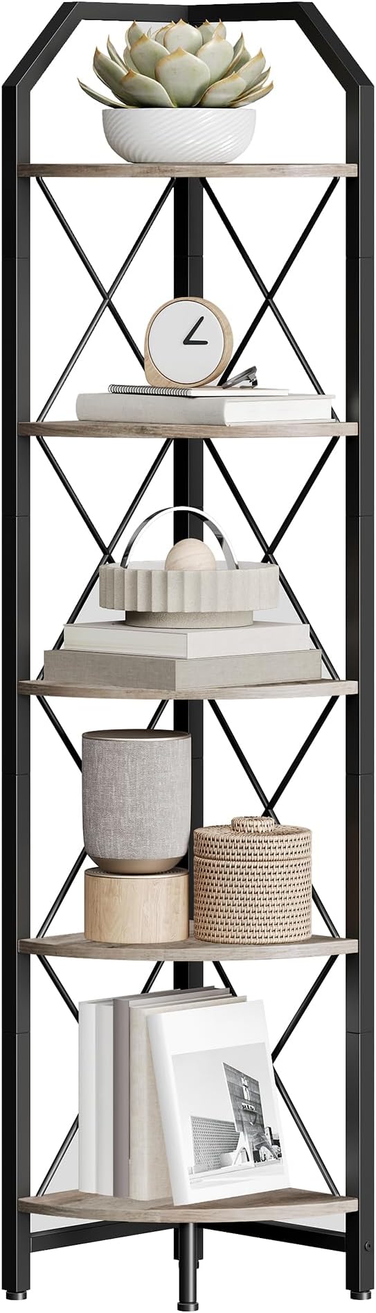 CHOEZON 5-Tier Corner Shelf, Industrial Corner Bookshelf, 59.4" Corner Storage - Image 8