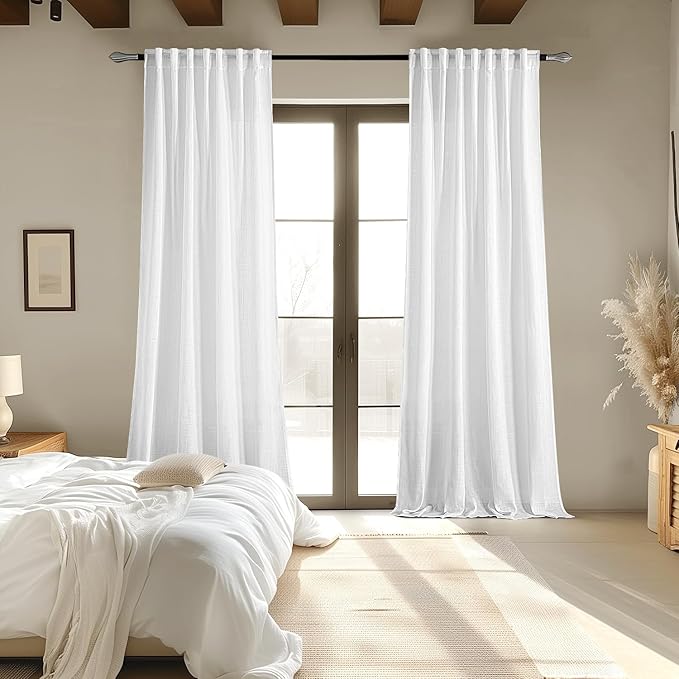 MIULEE White Linen Curtains 84 Inch Length 2 Panels - Image 6