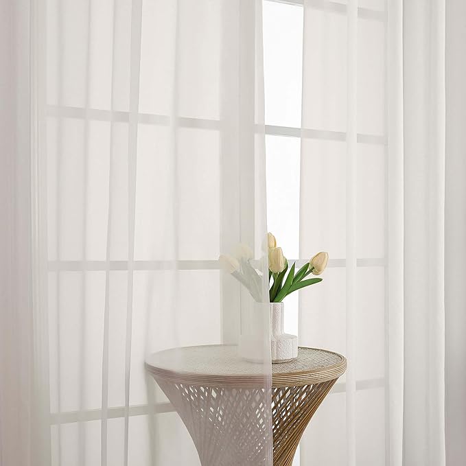 OVZME Ivory Sheer Curtains 108 Inches Long 2 Panels Set, Extra Wide Solid - Image 3