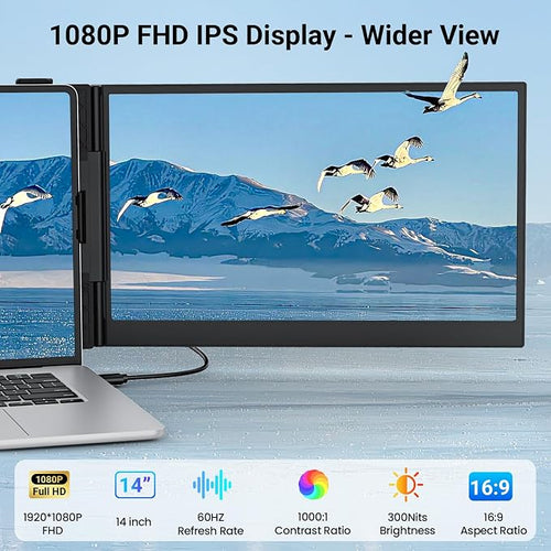14" Triple Laptop Screen Extender, FHD 1080P IPS Ultra-Thin Portable Monitor - Image 2