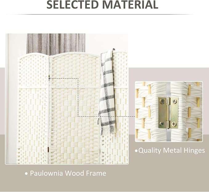 HOMCOM Room Divider, 6 Ft 3 Panel Folding Privacy Screen, Hand-Woven PP Wall - Image 5