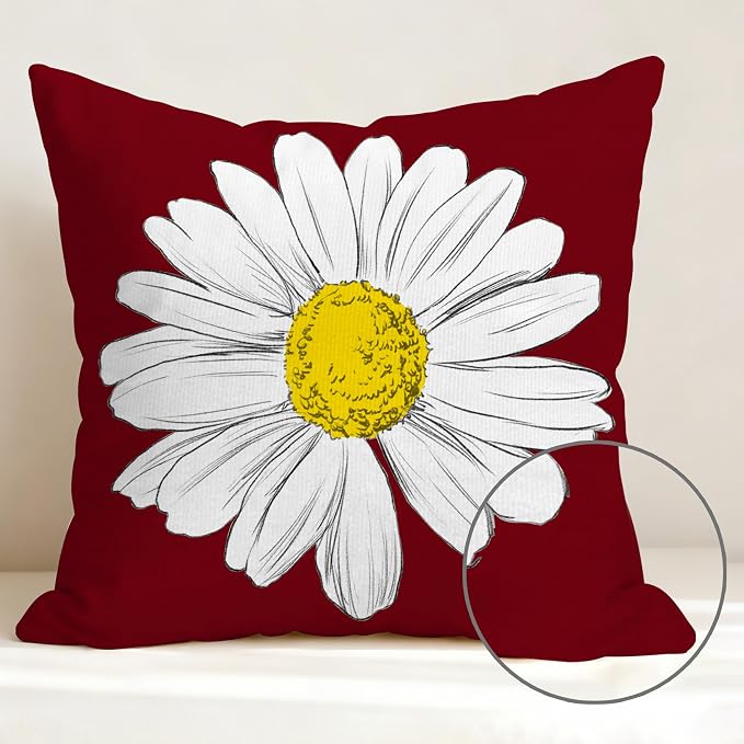 Hexagram Spring Summer Pillow Covers 18x18 Set of 4, Outdoor Floral Daisy - Image 3