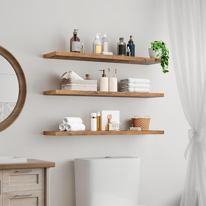 RALGEND Floating Shelves for Wall, 1.5" Thick Wall Shelf Set of 3 - Image 2