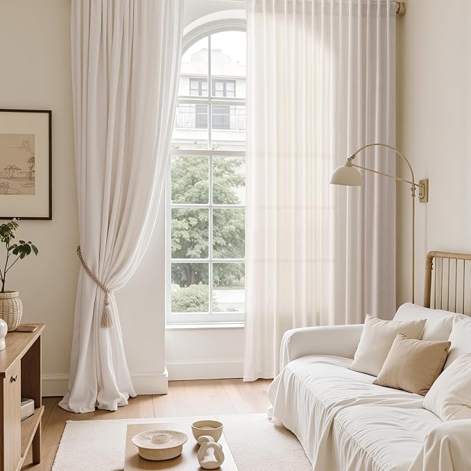 Nanspring Ivory White Linen Curtains 63 Inches Long - Image 6