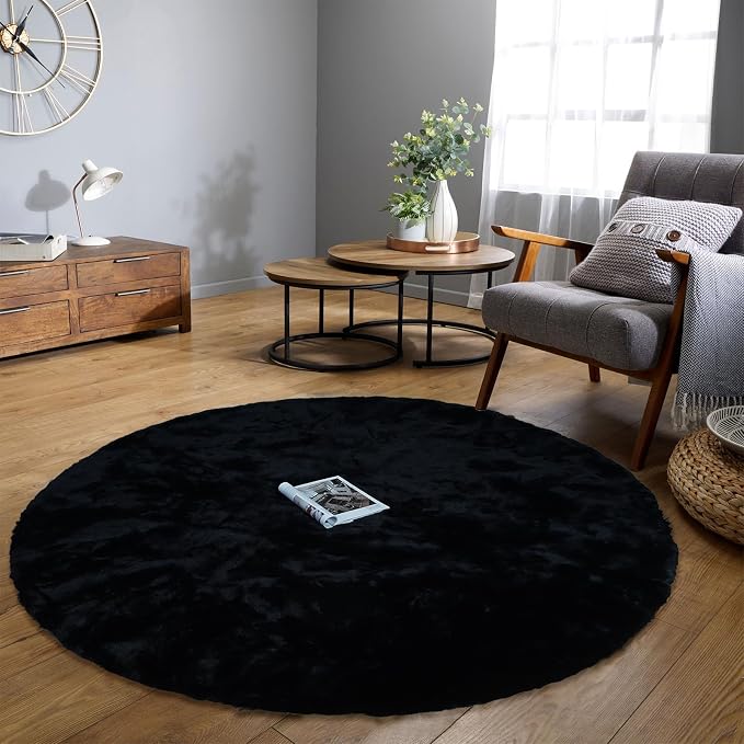 Latepis Round Area Rugs 6ft Black Carpet - Image 2