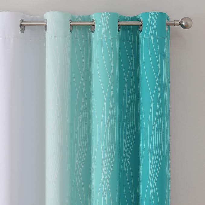 Estelar Textiler Teal and Greyish White Ombre Blackout Curtains 90 Inch Length - Image 4