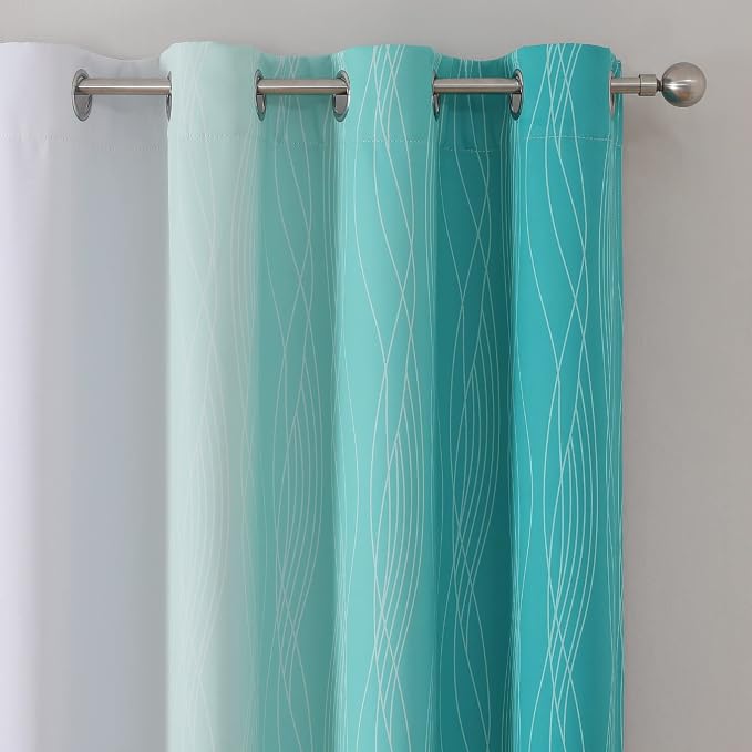 Estelar Textiler Teal and Grayish White Blackout Curtains - Image 4