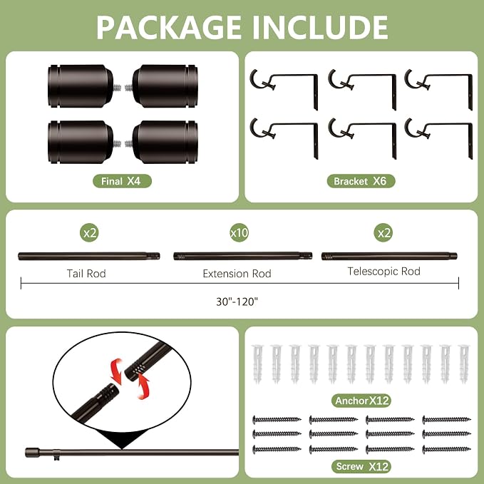 5/8” Diameter Curtain Rods 30-120 Inch, - Image 3