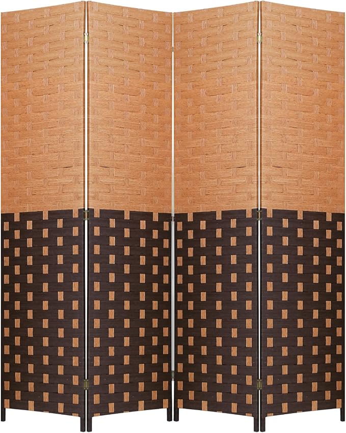 Room Divider 6FT Wall Divider 4 Panels Wood Mesh Hand-Woven Design Room Screen by FDW