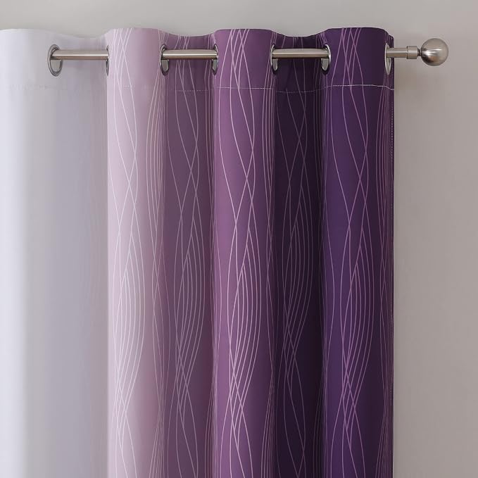 Estelar Textiler Purple and Greyish White Blackout Curtains 45 Inch Length - Image 4