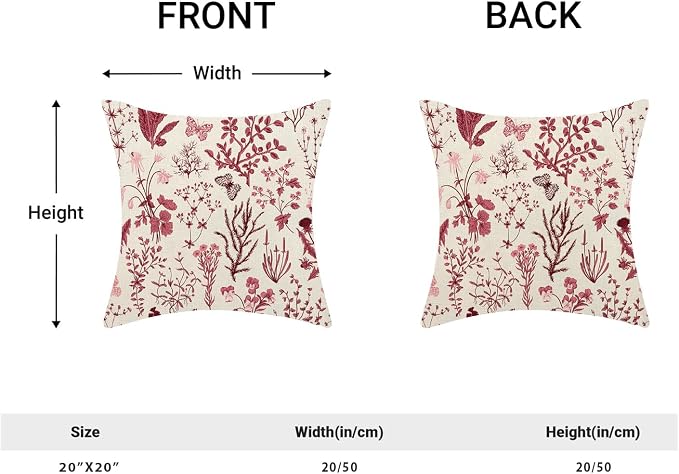 Christmas Pillow Covers 20x20 Inch Set of 2, Burgundy Red Wild Flower Plant - Image 5