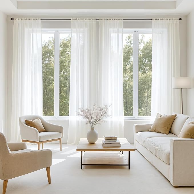 MIULEE Ivory Sheer Curtains 63 Inches Long, 4 Panels Set, Light Filtering Rod by MIULEE