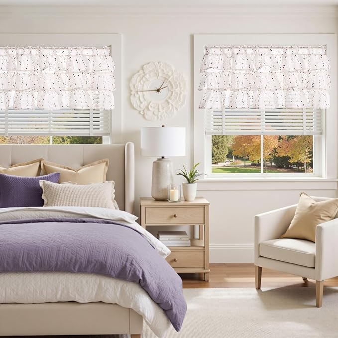 jinchan Ruffled Valance for Windows 18 Inch Mini Pom-Pom Voile Valance Curtains - Image 3