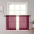 Kitchen Curtains 24 Inch Length Tier 2 Pieces, Burgundy Sheer Curtain Solid by WelvetBLK