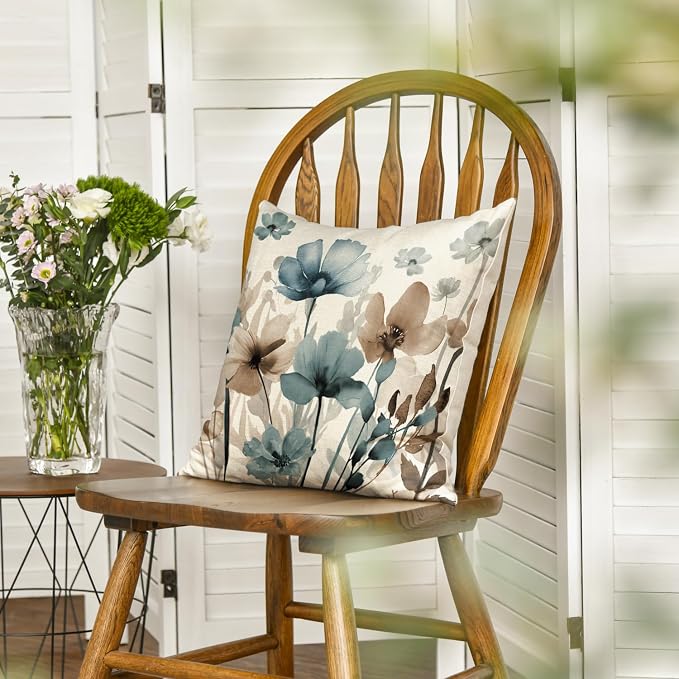 AVOIN colorlife Poppy Flowers Chinoiserie Spring Throw Pillow Cover, 18 x 18 - Image 3