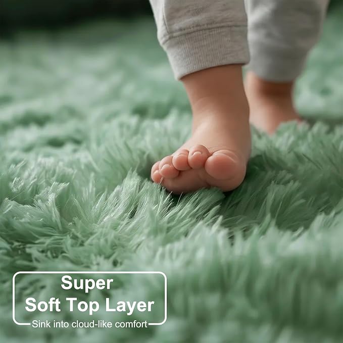 Amdrebio Sage Green Area Rugs for Bedroom Aesthetic, Fluffy Furry Rugs for - Image 4