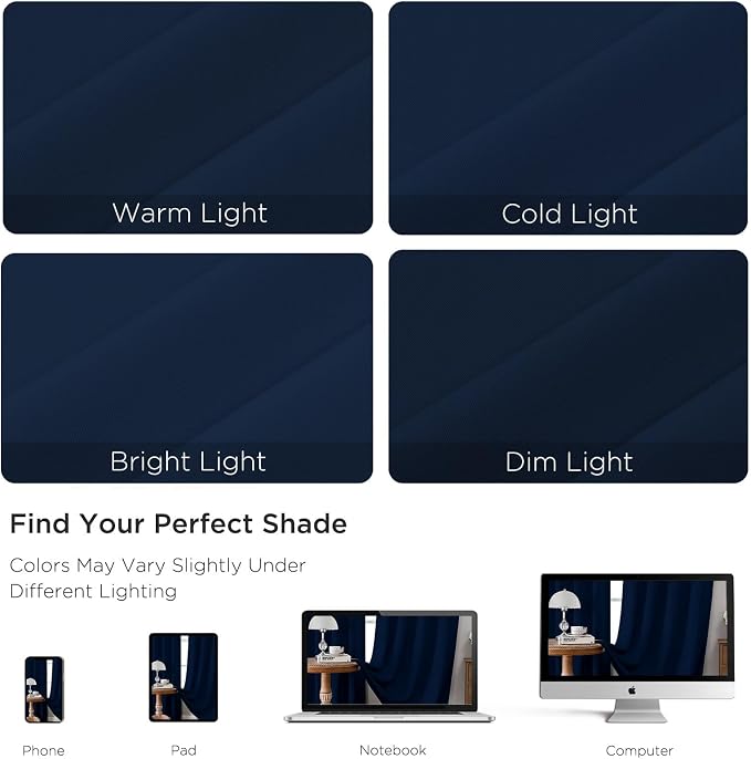 CUCRAF Navy Blue Blackout Curtains 63 inch Length 2 Panels Set, Rod Pocket Room - Image 4