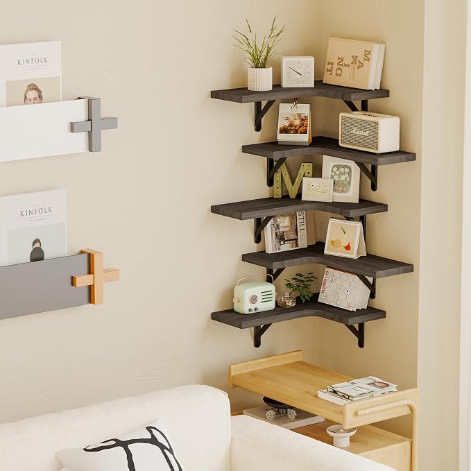 Fixwal Floating Shelves for Wall, Rustic Wood Wall Mounted Corner Shelf for - Image 5