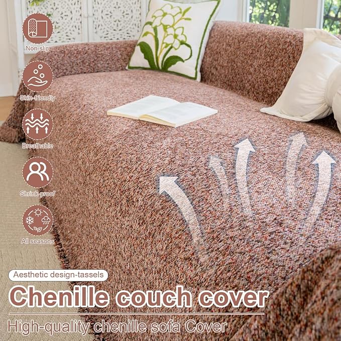 ROOMLIFE Pink Couch Covers for 3 Cushion Couch Sofa, Chenille Sofa Couch - Image 3
