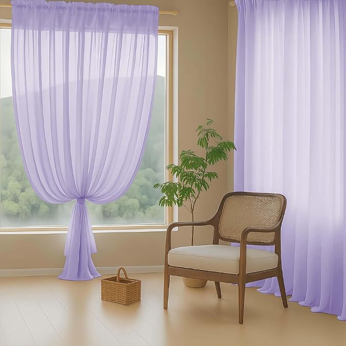 Lavender Sheer Curtains 63 Inch Length 2 Panels, Voile Sheer Curtain - Image 8