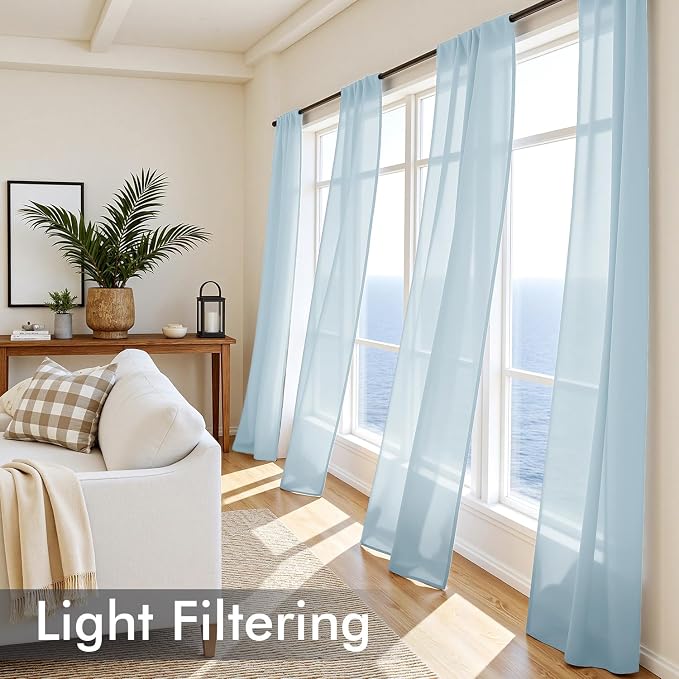 MIULEE Sky Blue Sheer Curtains 84 Inches Long, 4 Panels Set, Light Filtering - Image 4