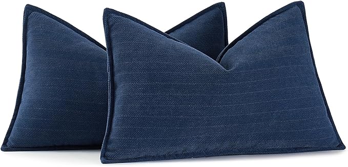 MIULEE Pack of 2 Navy Blue Decorative Lumbar Pillow Covers 12x20 Inch Soft by MIULEE