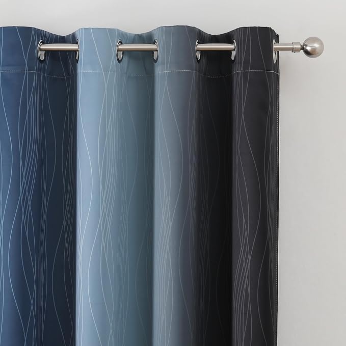 Estelar Textiler Navy Blue and Black Ombre Blackout Curtains 84 Inches Long 2 - Image 4