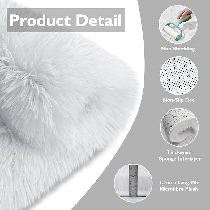 9x12 Fluffy Area Rugs for Living Room, Large White Fuzzy Shag Area Rug for - Image 4