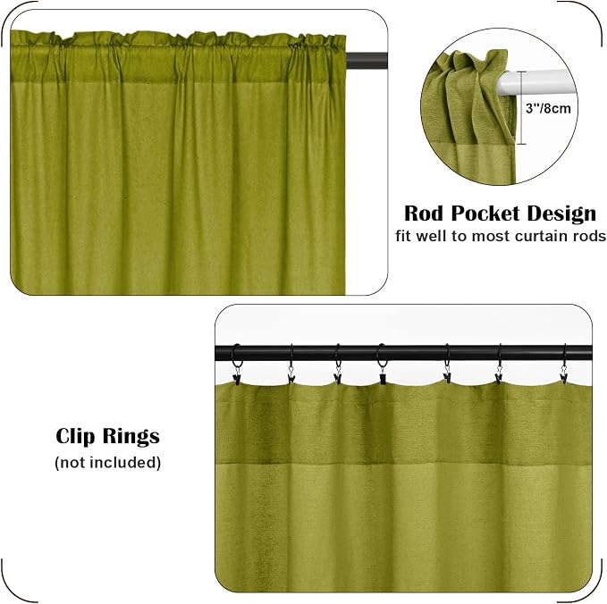 FRAMICS Farmhosue Kitchen Curtains 36 Inch Length, Rustic Cotton Linen Tier - Image 6
