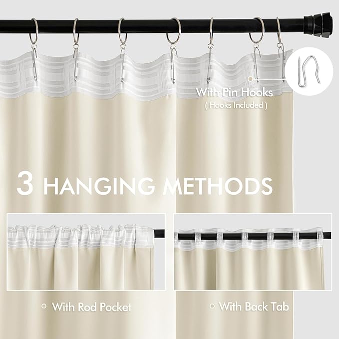 MIULEE Birch Back Tab Blackout Curtains 108 Inch Long 2 Panels Set - Image 3