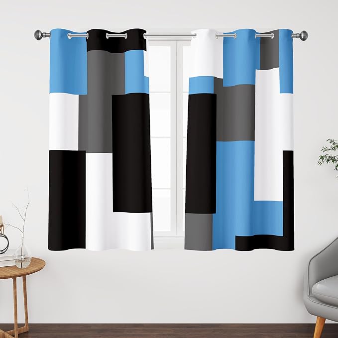 Tyrot Light Blue 100% Blackout Curtains 45 inch Length 2 Panels Set White Grey by TyrotHomeDecor