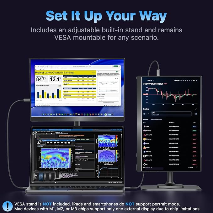 VisionOwl Portable Monitor 16 Inch 2.5K QHD 144Hz 16:10 Second Screen, USB-C - Image 6