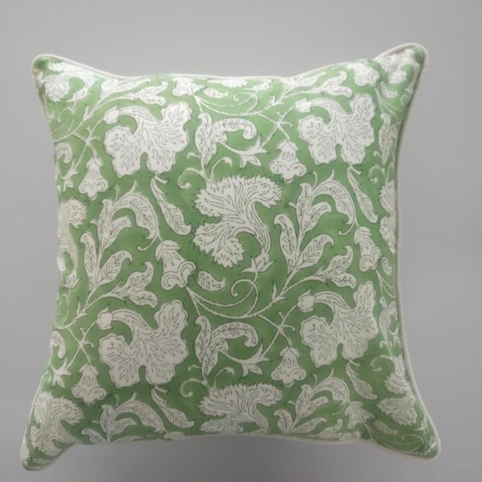 Ridhi Block Print Sage Green Pillow Cover 18" x 18" Decorative Couch Pillows - Image 2