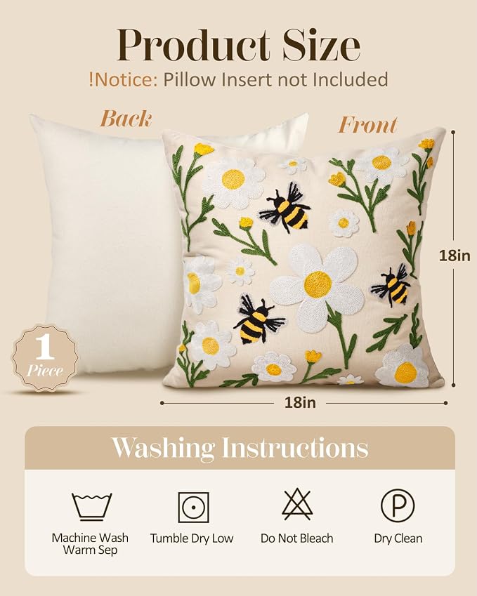Embroidered Throw Pillow Cover 18x18 Inch - Image 4