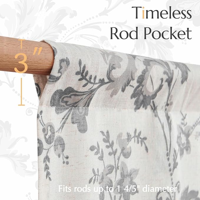 jinchan Tie Up Valance Curtain Floral Linen Gray - Image 7