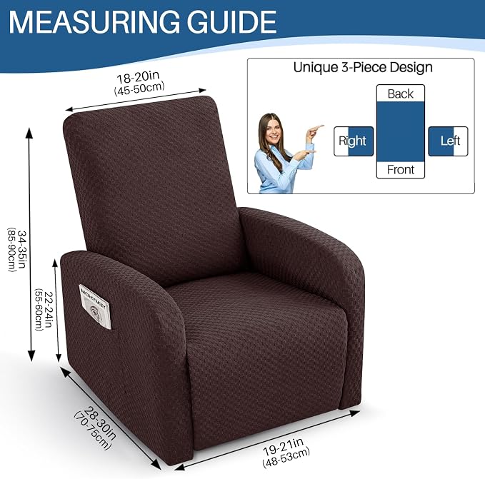 YEMYHOM 3 Pieces Stretch Recliner Slipcover Latest Jacquard Small Recliner - Image 5