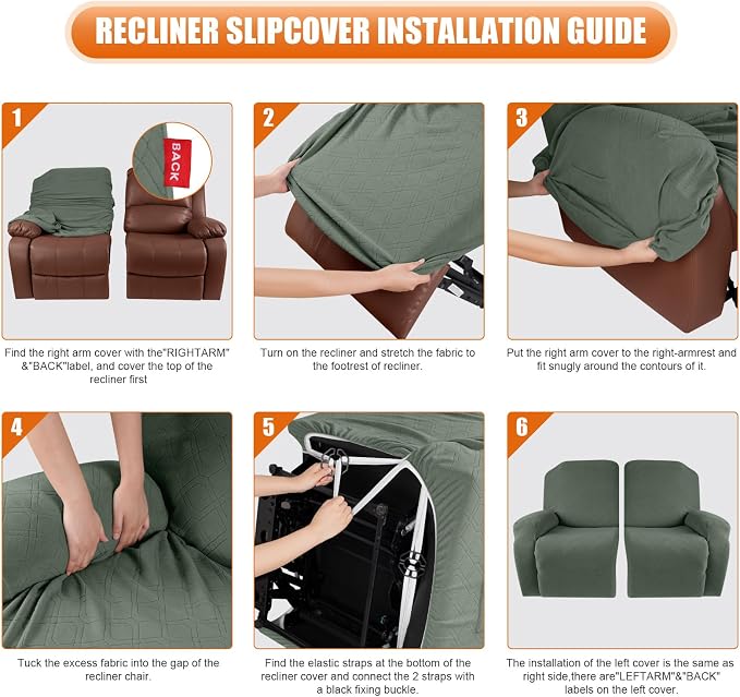 VANSOFY Recliner Cover, 2-Pieces Stretch Reclining Couch Cover - Image 4
